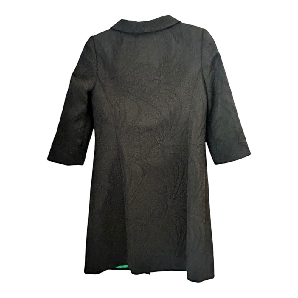 Milly Vintage Textured Black Jacquard Coat Green Lining 3/4 Sleeve Luxury Size 4 - Picture 8 of 15
